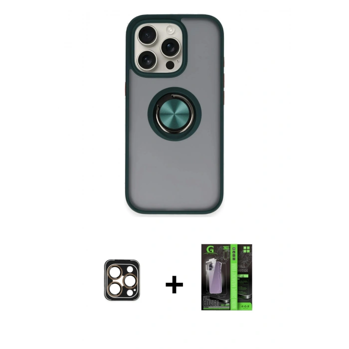 MARSİLYAN™- iPhone 16 Pro Max Kılıf Yörünge Çizgi - Şeffaf 360 Full Body Arka Koruyucu + PVD Metal Kamera Lens - GD