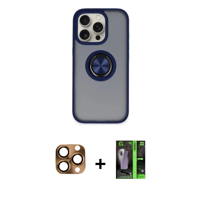MARSİLYAN™- iPhone 16 Pro Max Kılıf Yörünge Çizgi - Şeffaf 360 Full Body Arka Koruyucu + Pers Alüminyum Kamera Lens - CLTM