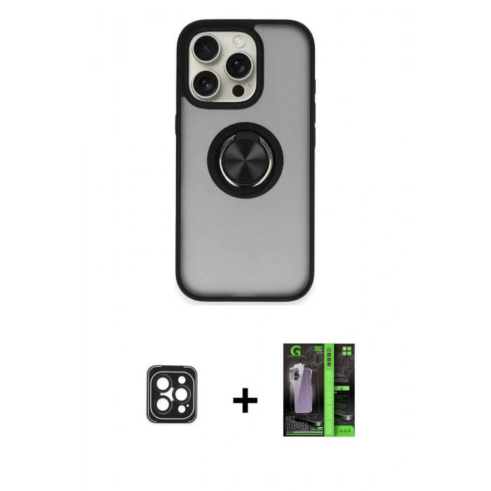 MARSİLYAN™- iPhone 16 Pro Max Kılıf Yörünge Çizgi - Şeffaf 360 Full Body Arka Koruyucu + PVD Metal Kamera Lens - SH