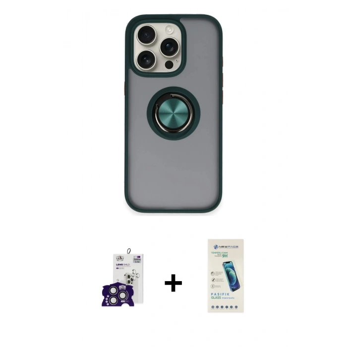 MARSİLYAN™- iPhone 16 Pro Max Kılıf Yörünge Çizgi - Şeffaf Pasifik Cam Ekran Koruyucu + Bilvis Titan Kamera Lens - TMGI