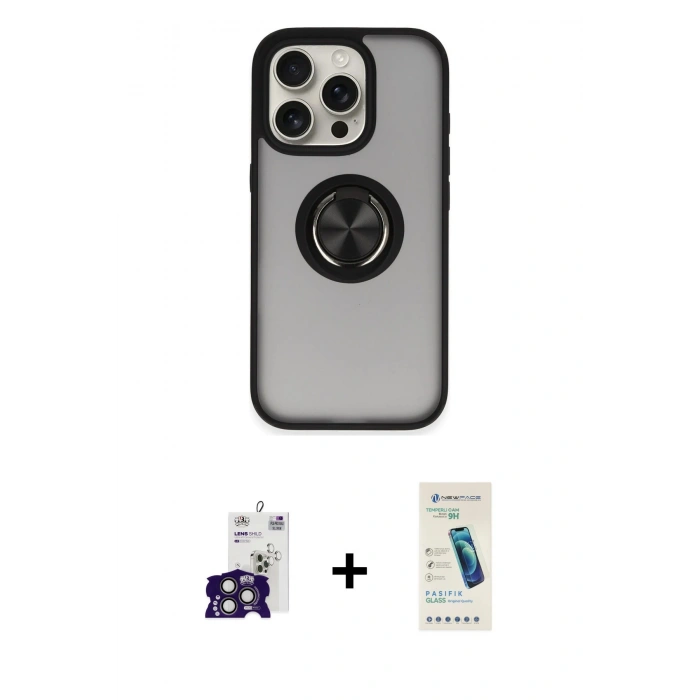 MARSİLYAN™- iPhone 16 Pro Max Kılıf Yörünge Çizgi - Şeffaf Pasifik Cam Ekran Koruyucu + Bilvis Titan Kamera Lens - TMGI