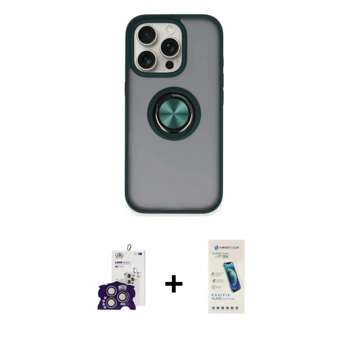 MARSİLYAN™- iPhone 16 Pro Max Kılıf Yörünge Çizgi - Şeffaf Pasifik Cam Ekran Koruyucu + Gümüş Bilvis Titan Kamera Lens