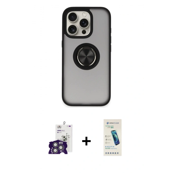 MARSİLYAN™- iPhone 16 Pro Max Kılıf Yörünge Çizgi - Şeffaf Pasifik Cam Ekran Koruyucu + Gümüş Bilvis Titan Kamera Lens