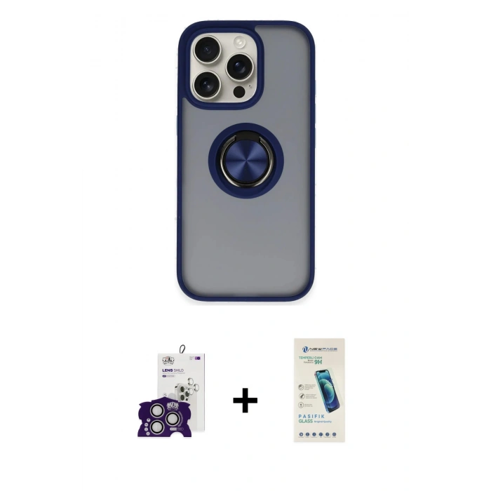 MARSİLYAN™- iPhone 16 Pro Max Kılıf Yörünge Çizgi - Şeffaf Pasifik Cam Ekran Koruyucu + Gümüş Bilvis Titan Kamera Lens