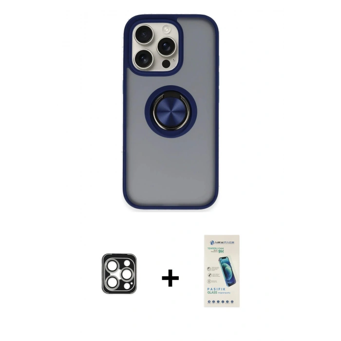 MARSİLYAN™- iPhone 16 Pro Max Kılıf Yörünge Çizgi - Şeffaf Pasifik Cam Ekran Koruyucu + PVD Metal Kamera Lens - GS