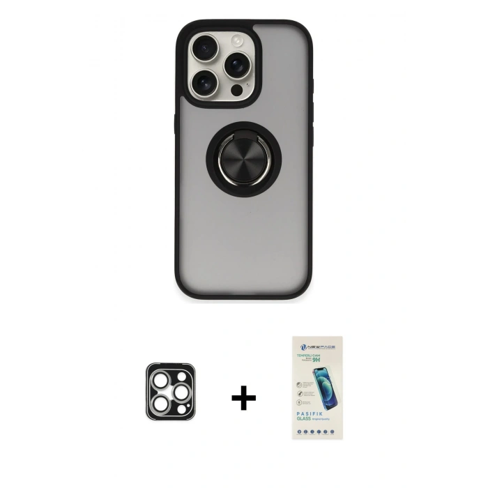 MARSİLYAN™- iPhone 16 Pro Max Kılıf Yörünge Çizgi - Şeffaf Pasifik Cam Ekran Koruyucu + PVD Metal Kamera Lens - GS