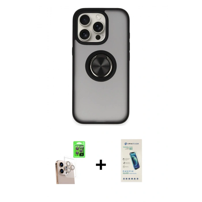 MARSİLYAN™- iPhone 16 Pro Max Kılıf Yörünge Çizgi - Şeffaf Pasifik Cam Ekran Koruyucu + Raze Metal Kamera Lens - NLGY