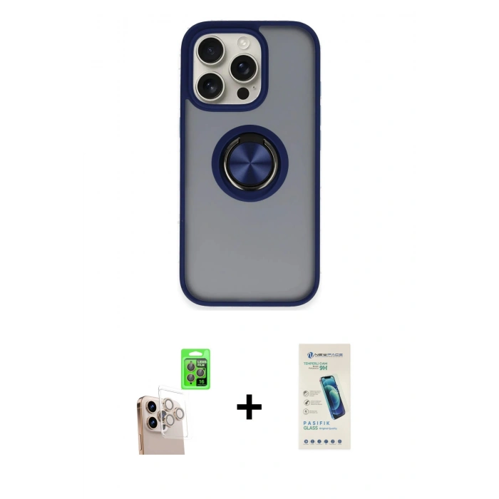 MARSİLYAN™- iPhone 16 Pro Max Kılıf Yörünge Çizgi - Şeffaf Pasifik Cam Ekran Koruyucu + Raze Metal Kamera Lens - NLGY
