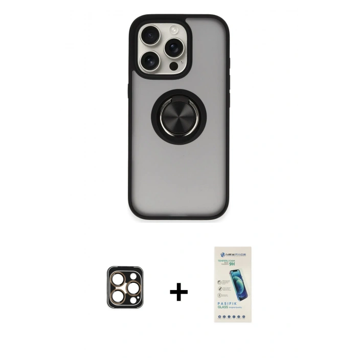 MARSİLYAN™- iPhone 16 Pro Max Kılıf Yörünge Çizgi - Şeffaf Pasifik Cam Ekran Koruyucu + PVD Metal Kamera Lens - GD