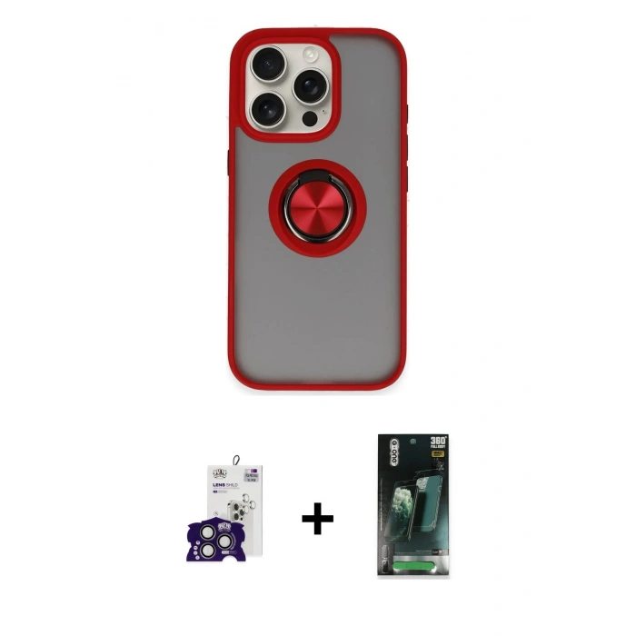 MARSİLYAN™- iPhone 16 Pro Max Kılıf Yörünge Çizgi - Siyah 360 Mat Full Body Arka Koruyucu + Bilvis Titan Kamera Lens - TMGI