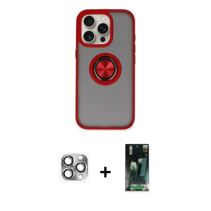 MARSİLYAN™- iPhone 16 Pro Max Kılıf Yörünge Çizgi - Siyah 360 Mat Full Body Arka Koruyucu + Pers Alüminyum Kamera Lens - GI