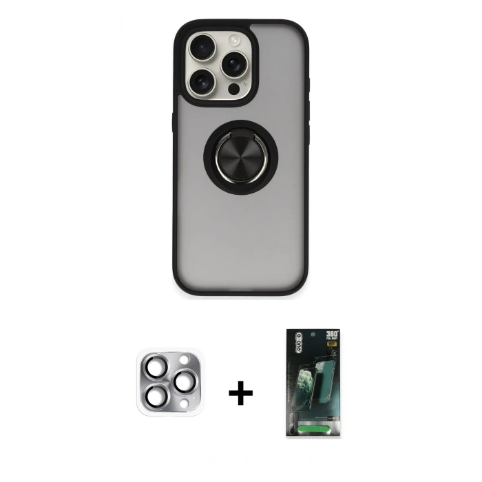 MARSİLYAN™- iPhone 16 Pro Max Kılıf Yörünge Çizgi - Siyah 360 Mat Full Body Arka Koruyucu + Pers Alüminyum Kamera Lens - GI