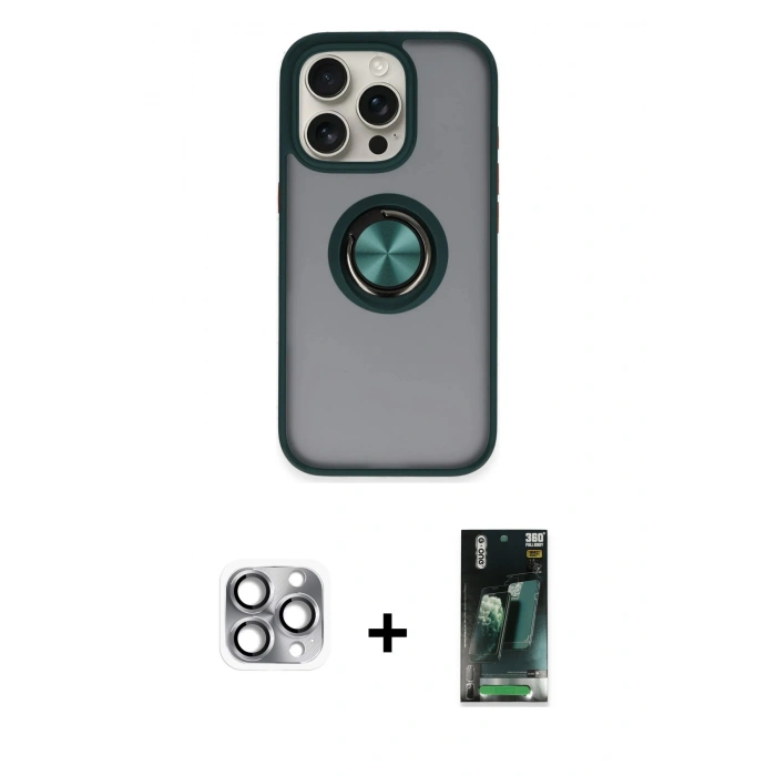 MARSİLYAN™- iPhone 16 Pro Max Kılıf Yörünge Çizgi - Siyah 360 Mat Full Body Arka Koruyucu + Pers Alüminyum Kamera Lens - GI