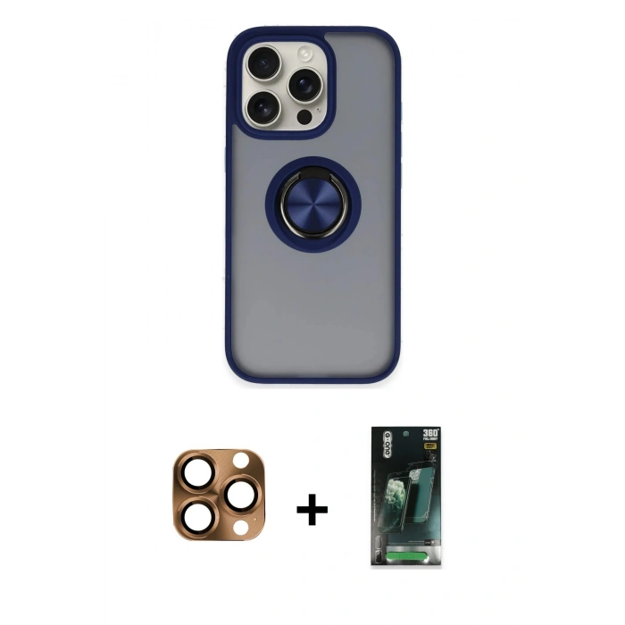 MARSİLYAN™- iPhone 16 Pro Max Kılıf Yörünge Çizgi - Siyah 360 Mat Full Body Arka Koruyucu + Pers Alüminyum Kamera Lens - CLTM