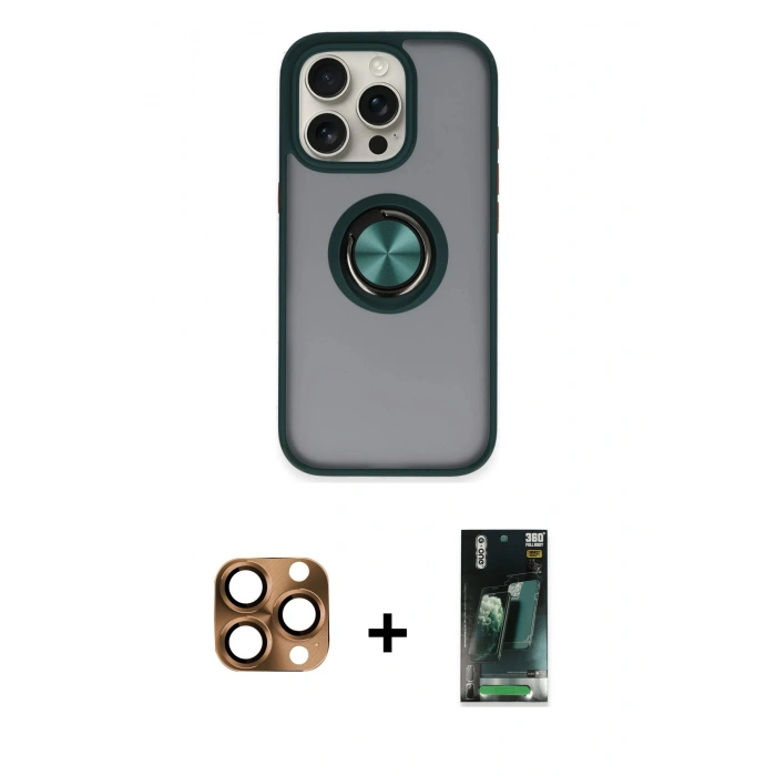 MARSİLYAN™- iPhone 16 Pro Max Kılıf Yörünge Çizgi - Siyah 360 Mat Full Body Arka Koruyucu + Pers Alüminyum Kamera Lens - CLTM