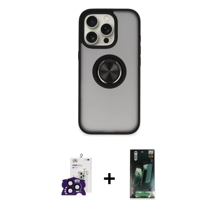 MARSİLYAN™- iPhone 16 Pro Max Kılıf Yörünge Çizgi - Siyah 360 Mat Full Body Arka Koruyucu + Bilvis Titan Kamera Lens - SH
