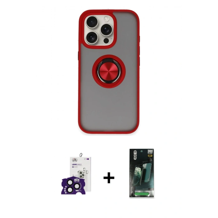 MARSİLYAN™- iPhone 16 Pro Max Kılıf Yörünge Çizgi - Siyah 360 Mat Full Body Arka Koruyucu + Bilvis Titan Kamera Lens - SH