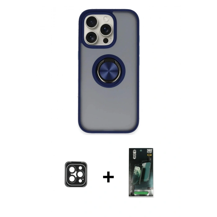 MARSİLYAN™- iPhone 16 Pro Max Kılıf Yörünge Çizgi - Siyah 360 Mat Full Body Arka Koruyucu + Siyah PVD Metal Kamera Lens