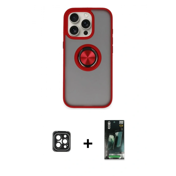 MARSİLYAN™- iPhone 16 Pro Max Kılıf Yörünge Çizgi - Siyah 360 Mat Full Body Arka Koruyucu + Siyah PVD Metal Kamera Lens
