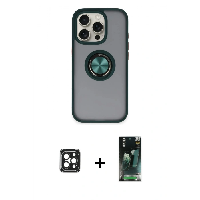 MARSİLYAN™- iPhone 16 Pro Max Kılıf Yörünge Çizgi - Siyah 360 Mat Full Body Arka Koruyucu + Siyah PVD Metal Kamera Lens