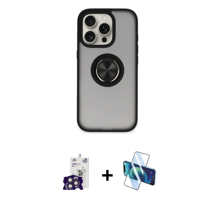 MARSİLYAN™- iPhone 16 Pro Max Kılıf Yörünge Çizgi - Siyah 3D Antistatik Cam Ekran Koruyucu + Bilvis Titan Kamera Lens - TMGI