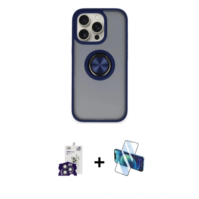 MARSİLYAN™- iPhone 16 Pro Max Kılıf Yörünge Çizgi - Siyah 3D Antistatik Cam Ekran Koruyucu + Bilvis Titan Kamera Lens - TMGI