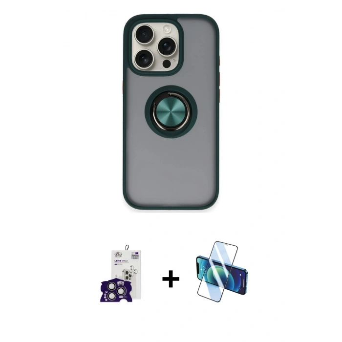 MARSİLYAN™- iPhone 16 Pro Max Kılıf Yörünge Çizgi - Siyah 3D Antistatik Cam Ekran Koruyucu + Bilvis Titan Kamera Lens - TMGI