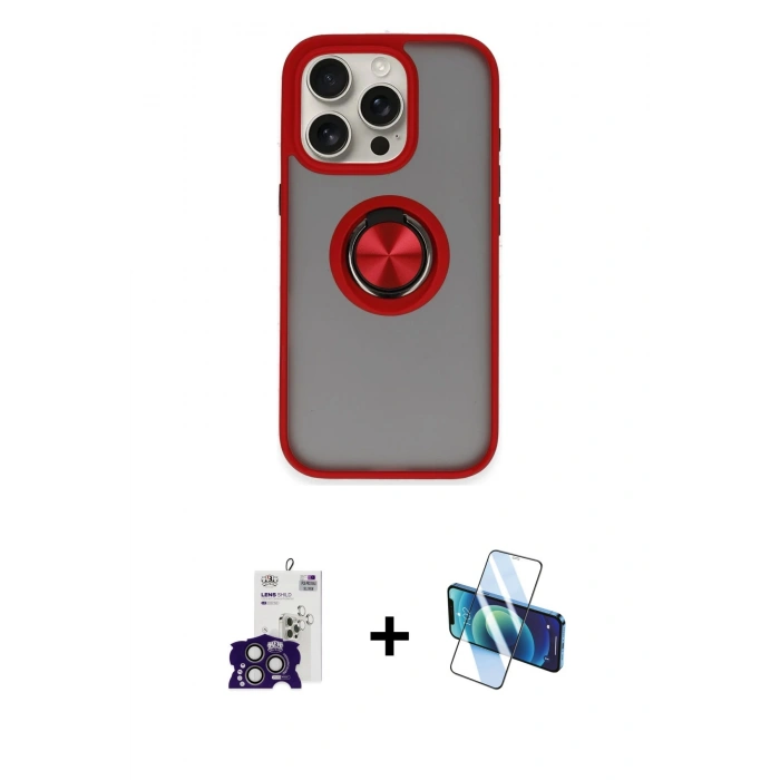 MARSİLYAN™- iPhone 16 Pro Max Kılıf Yörünge Çizgi - Siyah 3D Antistatik Cam Ekran Koruyucu + Bilvis Titan Kamera Lens - TMGI