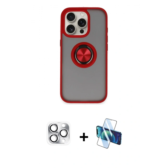 MARSİLYAN™- iPhone 16 Pro Max Kılıf Yörünge Çizgi - Siyah 3D Antistatik Cam Ekran Koruyucu + Pers Alüminyum Kamera Lens - GS