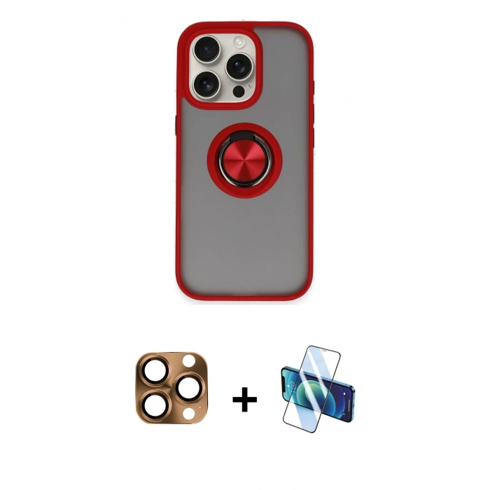 MARSİLYAN™- iPhone 16 Pro Max Kılıf Yörünge Çizgi - Siyah 3D Antistatik Cam Ekran Koruyucu + Pers Alüminyum Kamera Lens - CLTM