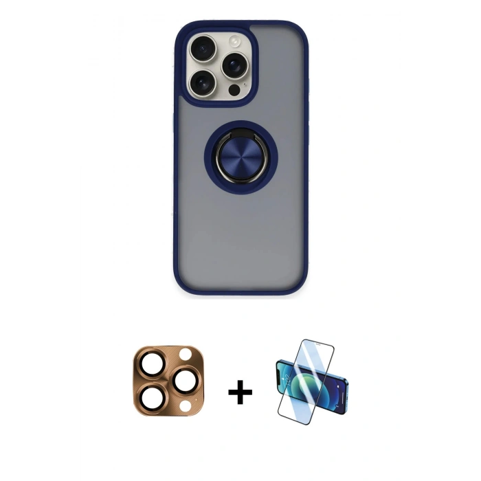 MARSİLYAN™- iPhone 16 Pro Max Kılıf Yörünge Çizgi - Siyah 3D Antistatik Cam Ekran Koruyucu + Pers Alüminyum Kamera Lens - CLTM
