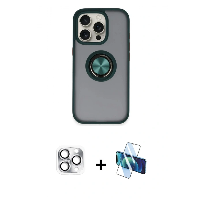 MARSİLYAN™- iPhone 16 Pro Max Kılıf Yörünge Çizgi - Siyah 3D Antistatik Cam Ekran Koruyucu + Pers Alüminyum Kamera Lens - GS