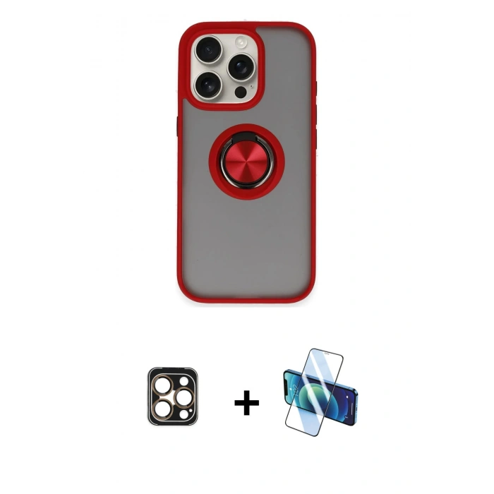 MARSİLYAN™- iPhone 16 Pro Max Kılıf Yörünge Çizgi - Siyah 3D Antistatik Cam Ekran Koruyucu + PVD Metal Kamera Lens - GD
