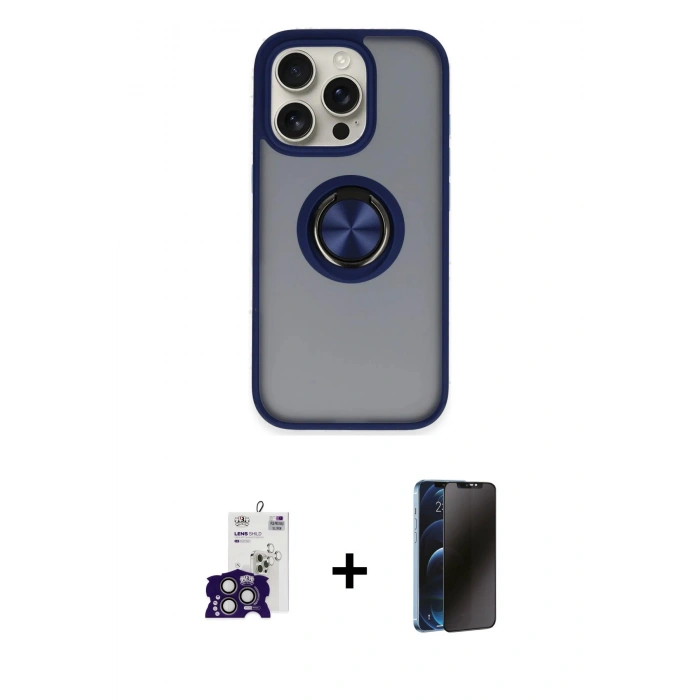 MARSİLYAN™- iPhone 16 Pro Max Kılıf Yörünge Çizgi - Siyah 3D Antistatik Hayalet Cam Ekran Koruyucu + Bilvis Titan Kamera Lens - TMGI