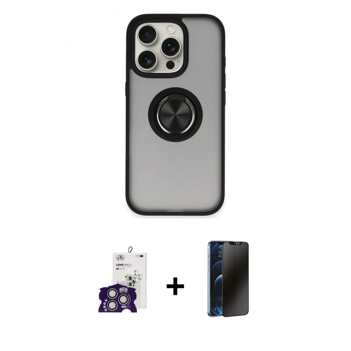 MARSİLYAN™- iPhone 16 Pro Max Kılıf Yörünge Çizgi - Siyah 3D Antistatik Hayalet Cam Ekran Koruyucu + Bilvis Titan Kamera Lens - GS