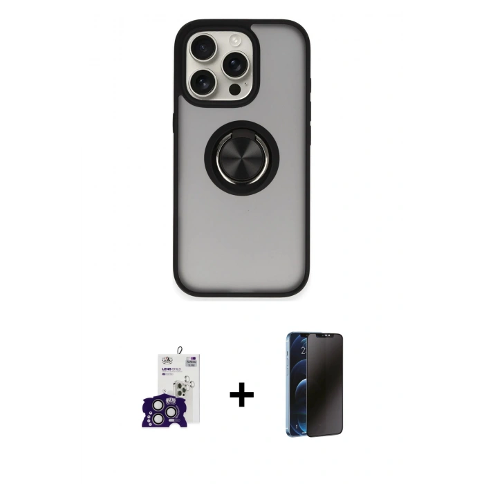 MARSİLYAN™- iPhone 16 Pro Max Kılıf Yörünge Çizgi - Siyah 3D Antistatik Hayalet Cam Ekran Koruyucu + Bilvis Titan Kamera Lens - TMGI