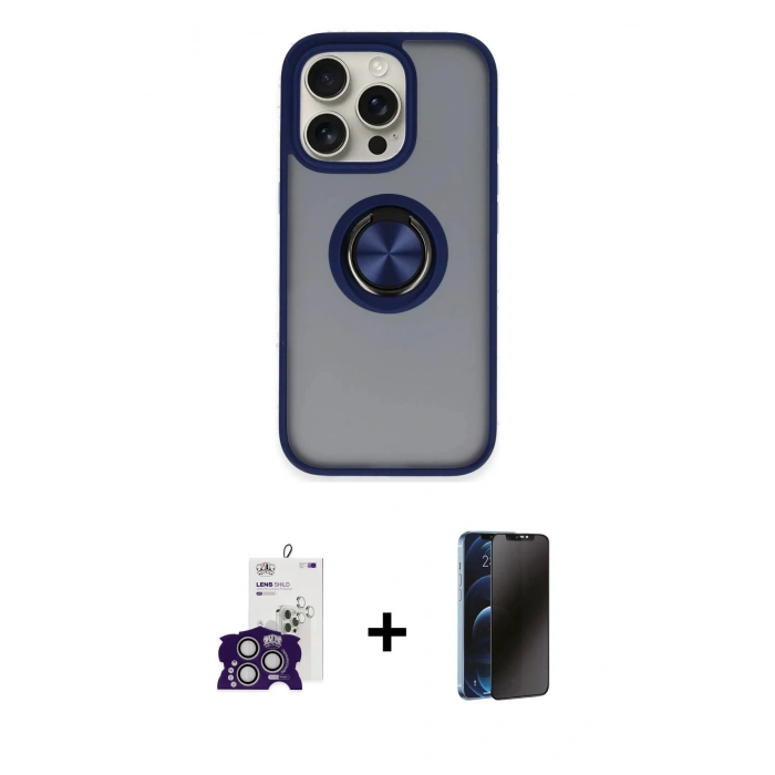 MARSİLYAN™- iPhone 16 Pro Max Kılıf Yörünge Çizgi - Siyah 3D Antistatik Hayalet Cam Ekran Koruyucu + Bilvis Titan Kamera Lens - GS