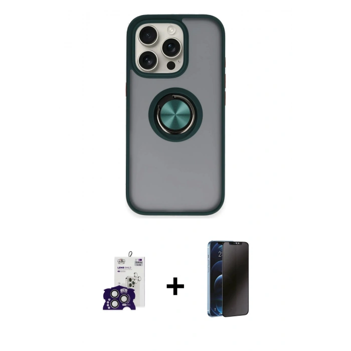MARSİLYAN™- iPhone 16 Pro Max Kılıf Yörünge Çizgi - Siyah 3D Antistatik Hayalet Cam Ekran Koruyucu + Bilvis Titan Kamera Lens - TMGI