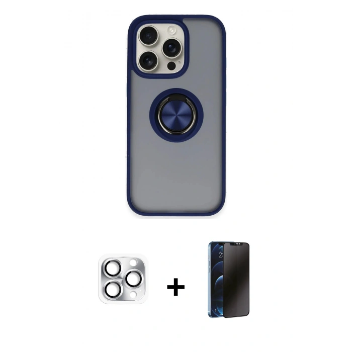 MARSİLYAN™- iPhone 16 Pro Max Kılıf Yörünge Çizgi - Siyah 3D Antistatik Hayalet Cam Ekran Koruyucu + Pers Alüminyum Kamera Lens - GS