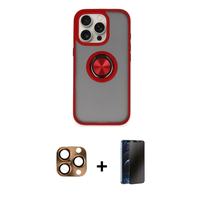MARSİLYAN™- iPhone 16 Pro Max Kılıf Yörünge Çizgi - Siyah 3D Antistatik Hayalet Cam Ekran Koruyucu + Pers Alüminyum Kamera Lens - CLTM