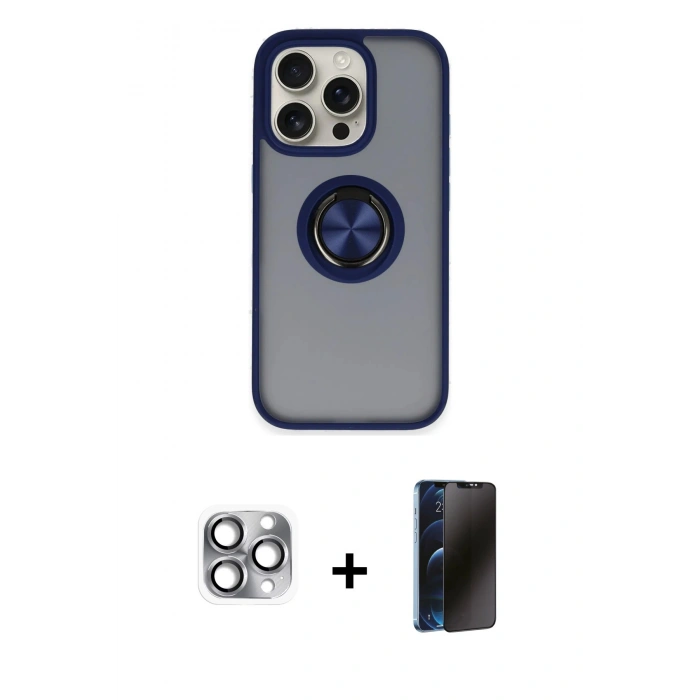 MARSİLYAN™- iPhone 16 Pro Max Kılıf Yörünge Çizgi - Siyah 3D Antistatik Hayalet Cam Ekran Koruyucu + Pers Alüminyum Kamera Lens - GI