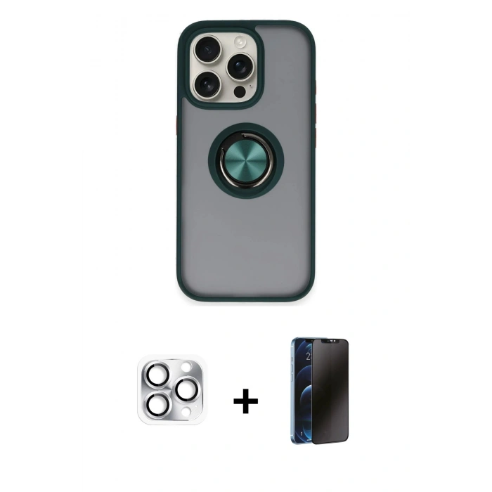 MARSİLYAN™- iPhone 16 Pro Max Kılıf Yörünge Çizgi - Siyah 3D Antistatik Hayalet Cam Ekran Koruyucu + Pers Alüminyum Kamera Lens - GS
