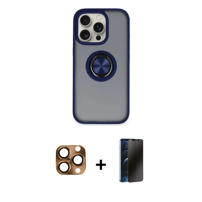 MARSİLYAN™- iPhone 16 Pro Max Kılıf Yörünge Çizgi - Siyah 3D Antistatik Hayalet Cam Ekran Koruyucu + Pers Alüminyum Kamera Lens - CLTM