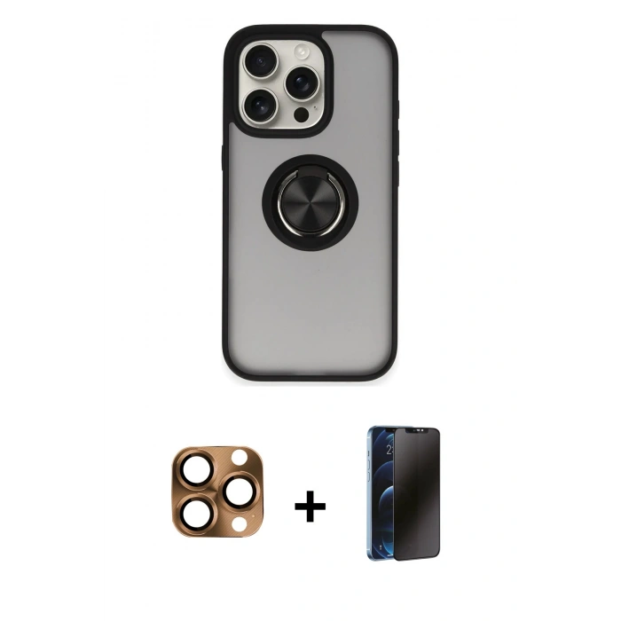 MARSİLYAN™- iPhone 16 Pro Max Kılıf Yörünge Çizgi - Siyah 3D Antistatik Hayalet Cam Ekran Koruyucu + Pers Alüminyum Kamera Lens - CLTM