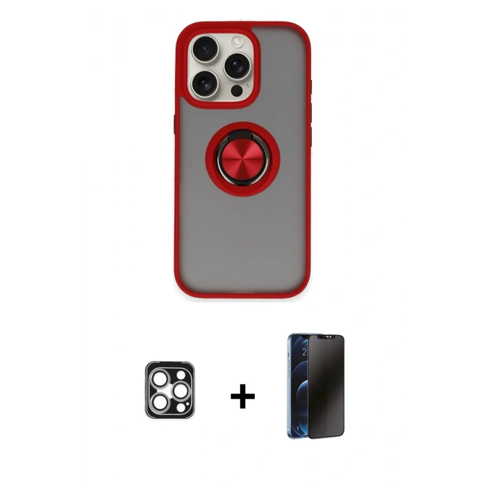 MARSİLYAN™- iPhone 16 Pro Max Kılıf Yörünge Çizgi - Siyah 3D Antistatik Hayalet Cam Ekran Koruyucu + PVD Metal Kamera Lens - GS