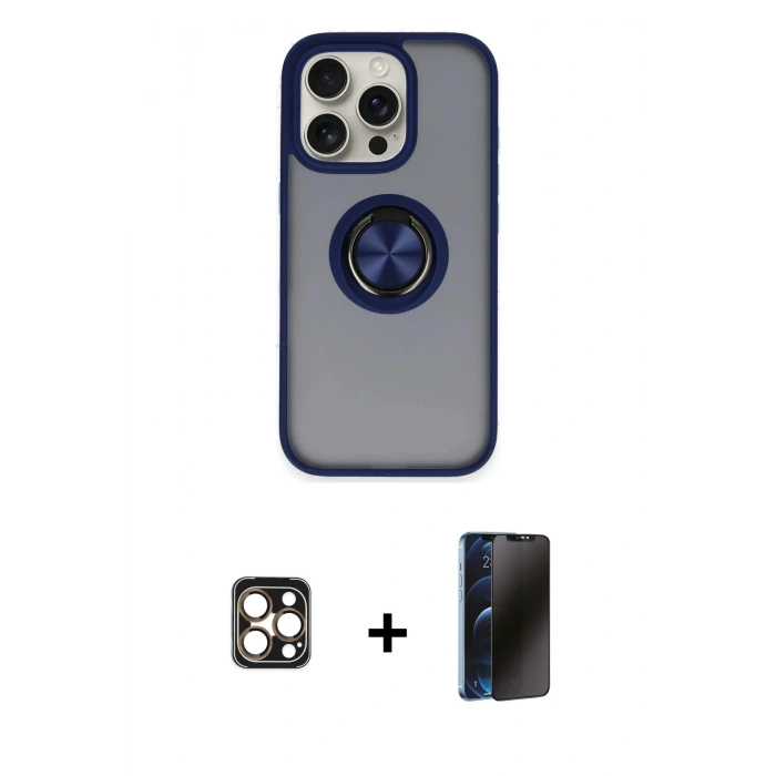 MARSİLYAN™- iPhone 16 Pro Max Kılıf Yörünge Çizgi - Siyah 3D Antistatik Hayalet Cam Ekran Koruyucu + PVD Metal Kamera Lens - GD