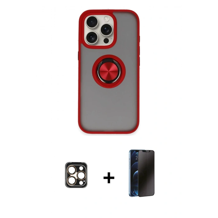 MARSİLYAN™- iPhone 16 Pro Max Kılıf Yörünge Çizgi - Siyah 3D Antistatik Hayalet Cam Ekran Koruyucu + PVD Metal Kamera Lens - GD