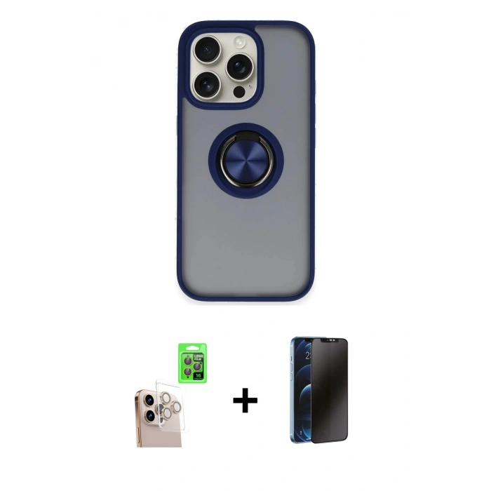 MARSİLYAN™- iPhone 16 Pro Max Kılıf Yörünge Çizgi - Siyah 3D Antistatik Hayalet Cam Ekran Koruyucu + Raze Metal Kamera Lens - NLGY