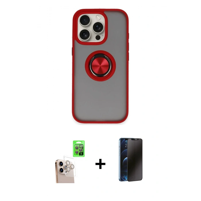 MARSİLYAN™- iPhone 16 Pro Max Kılıf Yörünge Çizgi - Siyah 3D Antistatik Hayalet Cam Ekran Koruyucu + Raze Metal Kamera Lens - NLGY