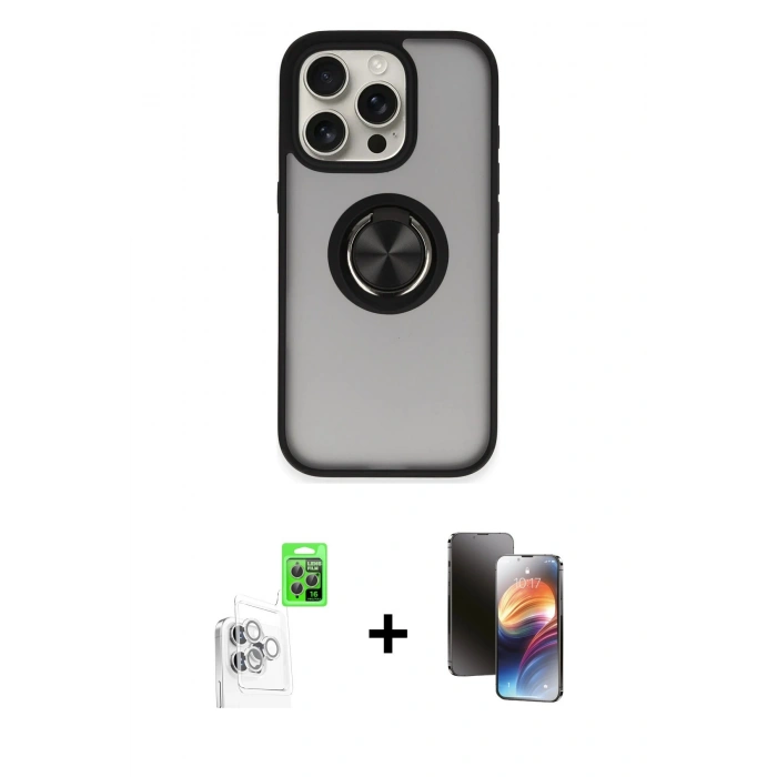 MARSİLYAN™- iPhone 16 Pro Max Kılıf Yörünge Çizgi - Siyah 3D Antistatik Mat Seramik Nano Ekran Koruyucu + Raze Metal Kamera Lens - BZ